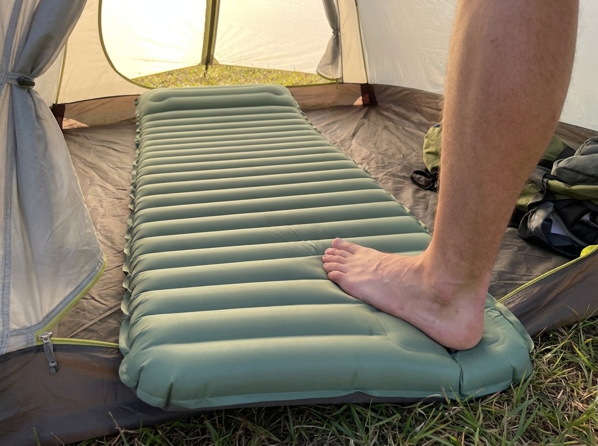 WAYRO DUNA wird per eingebauter Fußpumpe aufgepumpt, ohne mit dem Mund zu pusten